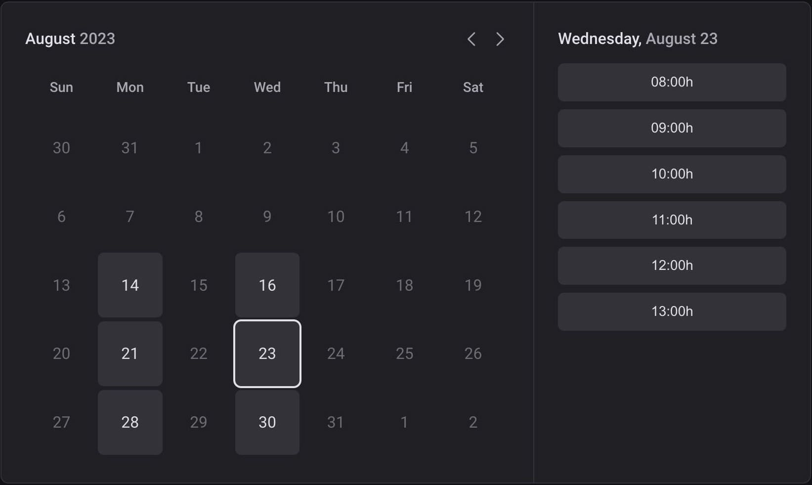 Monthly calendar showcasing application running